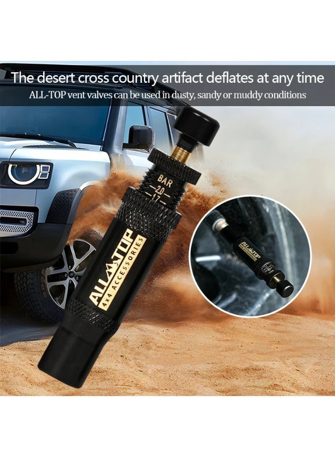 ALL-TOP مجموعة صمامات تخفيض ضغط الإطارات القابلة للتعديل (10-30 PSI) 4 قطع أداة تخفيض الهواء للإطارات يمكن ربطها للاستخدام في الطرق الوعرة 4x4 (مع 5 أغطية صمامات) - Image 3